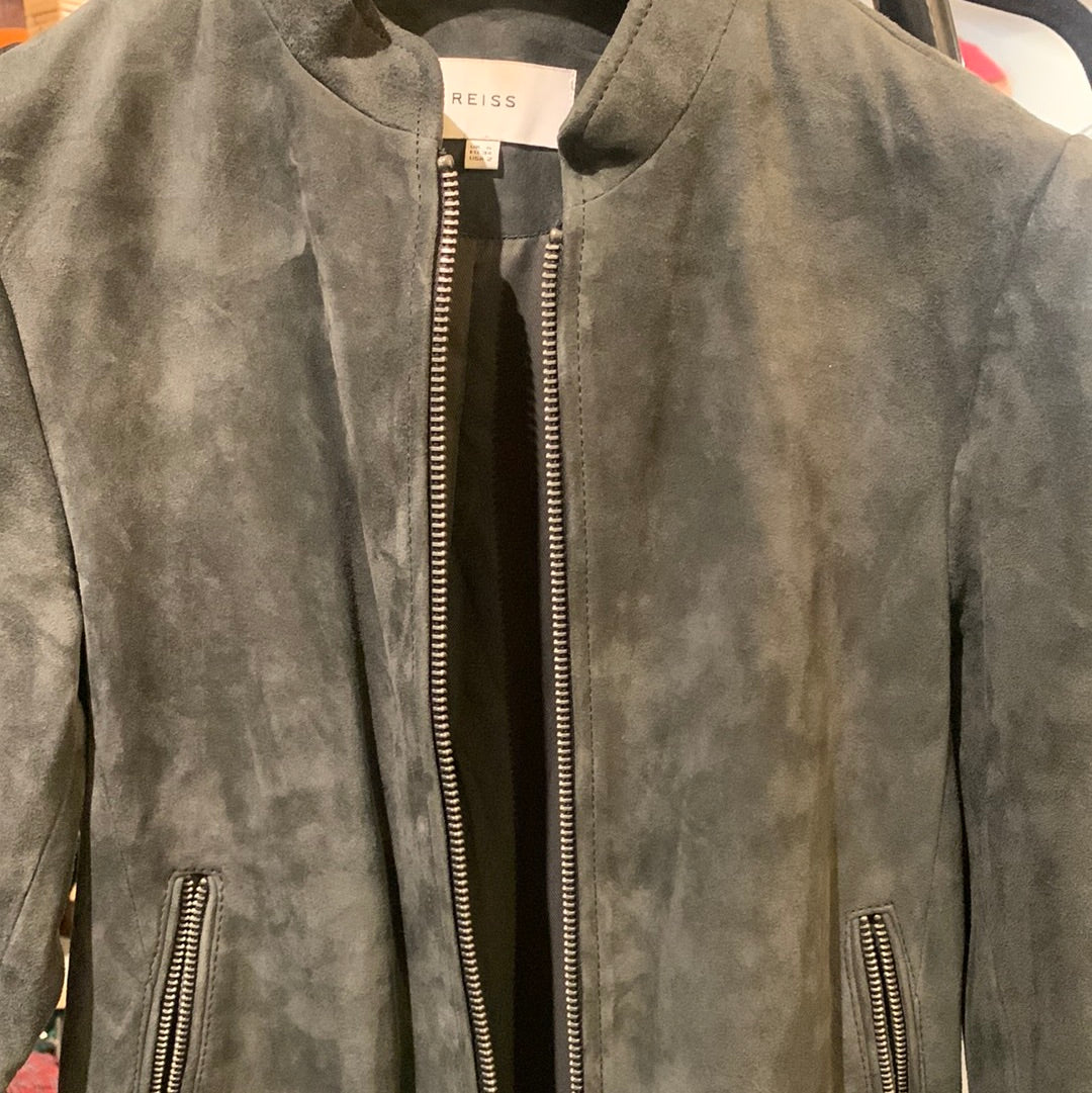 Reiss gray/green suede racer jacket