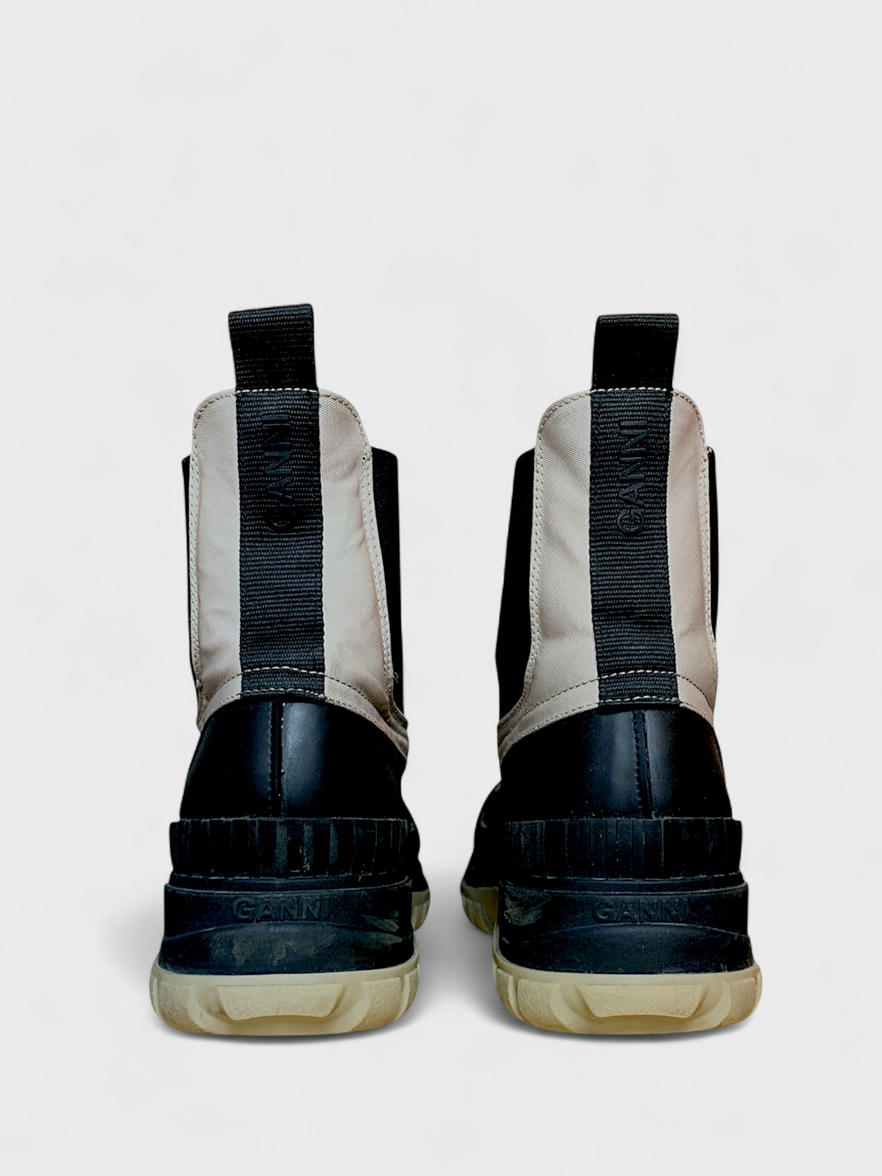 Chunky Black &amp; Beige Boots, Size 7