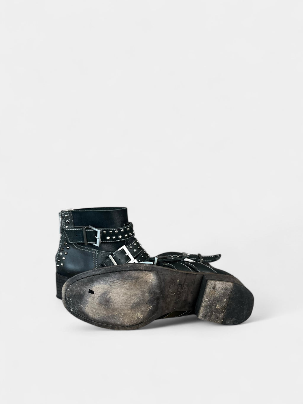 Zadig &amp; Voltaire Black Buckled Leather Ankle Boots, 36