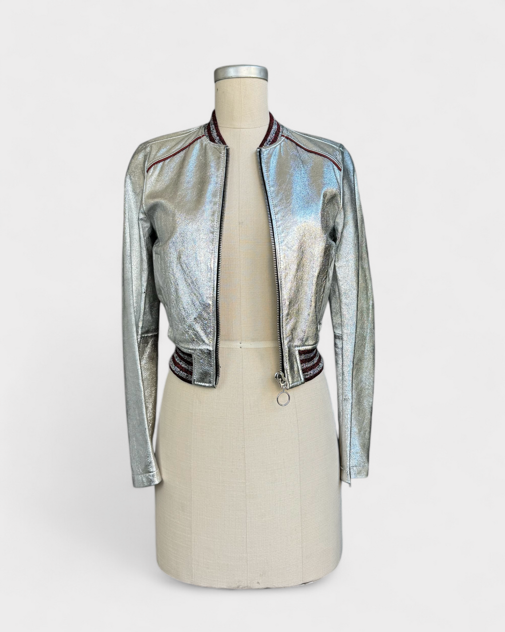 Silver and red bomber jacket, Maje, 36