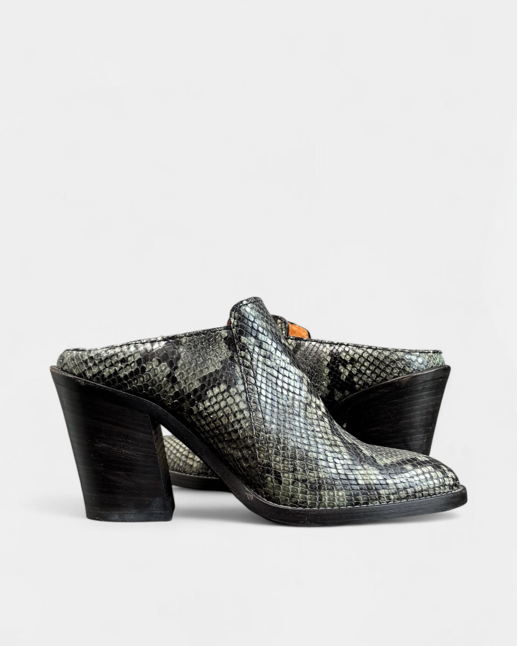 Aquatalia green python-effect leather mules, 8.5