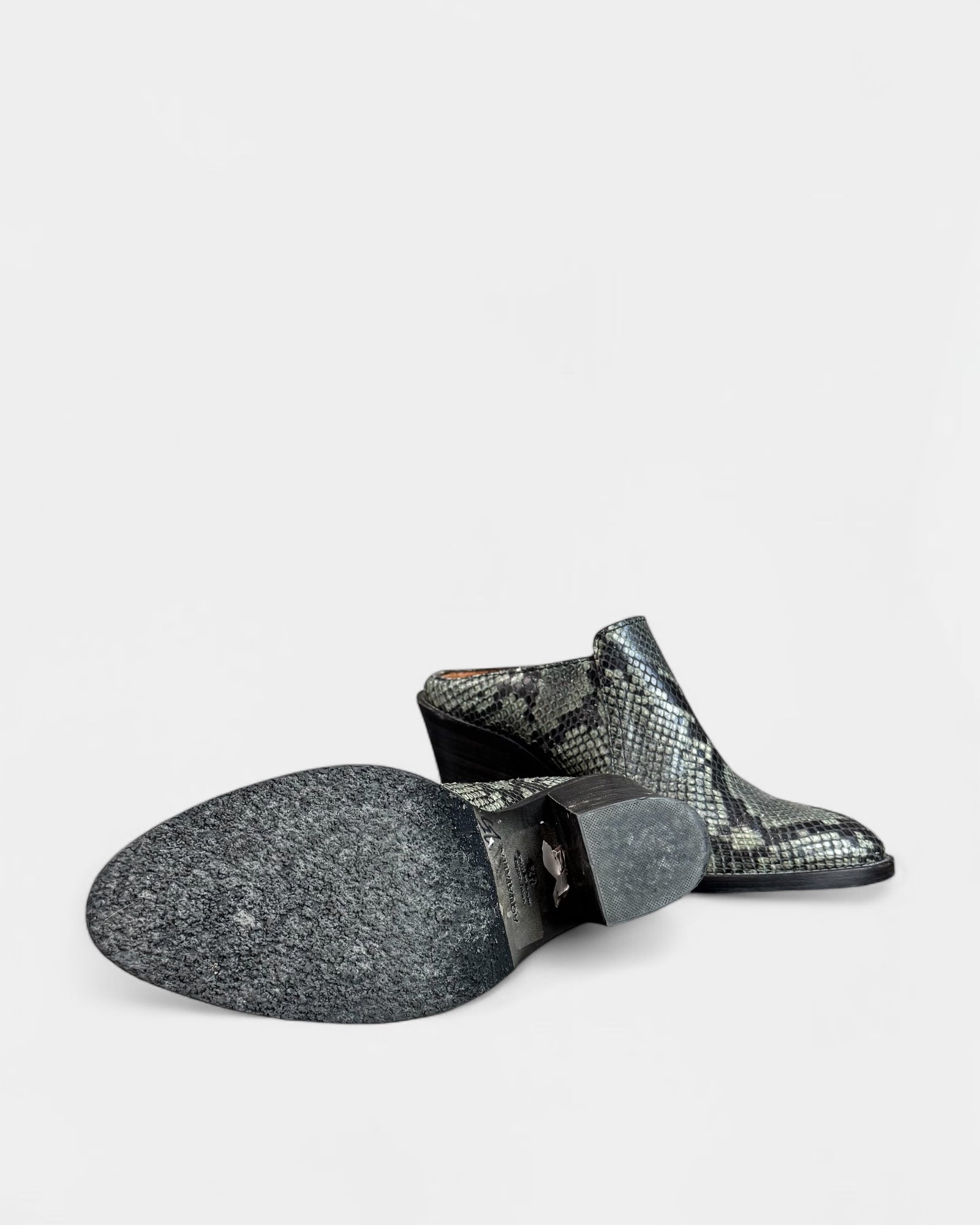 Aquatalia green python-effect leather mules, 8.5