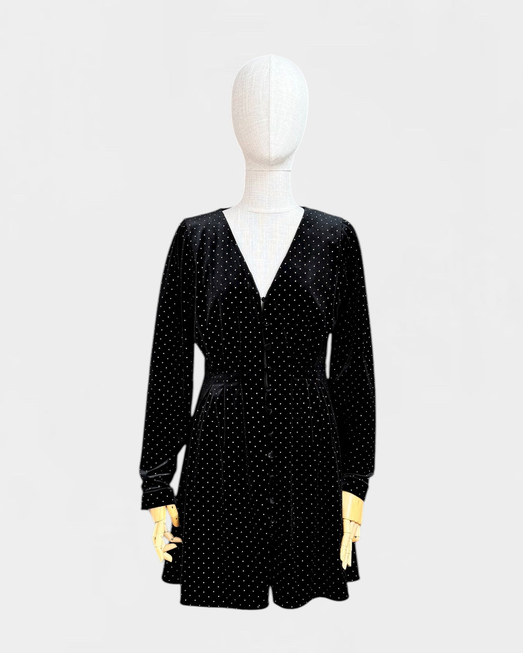 Sézane black polka dot velvet dress, size 38