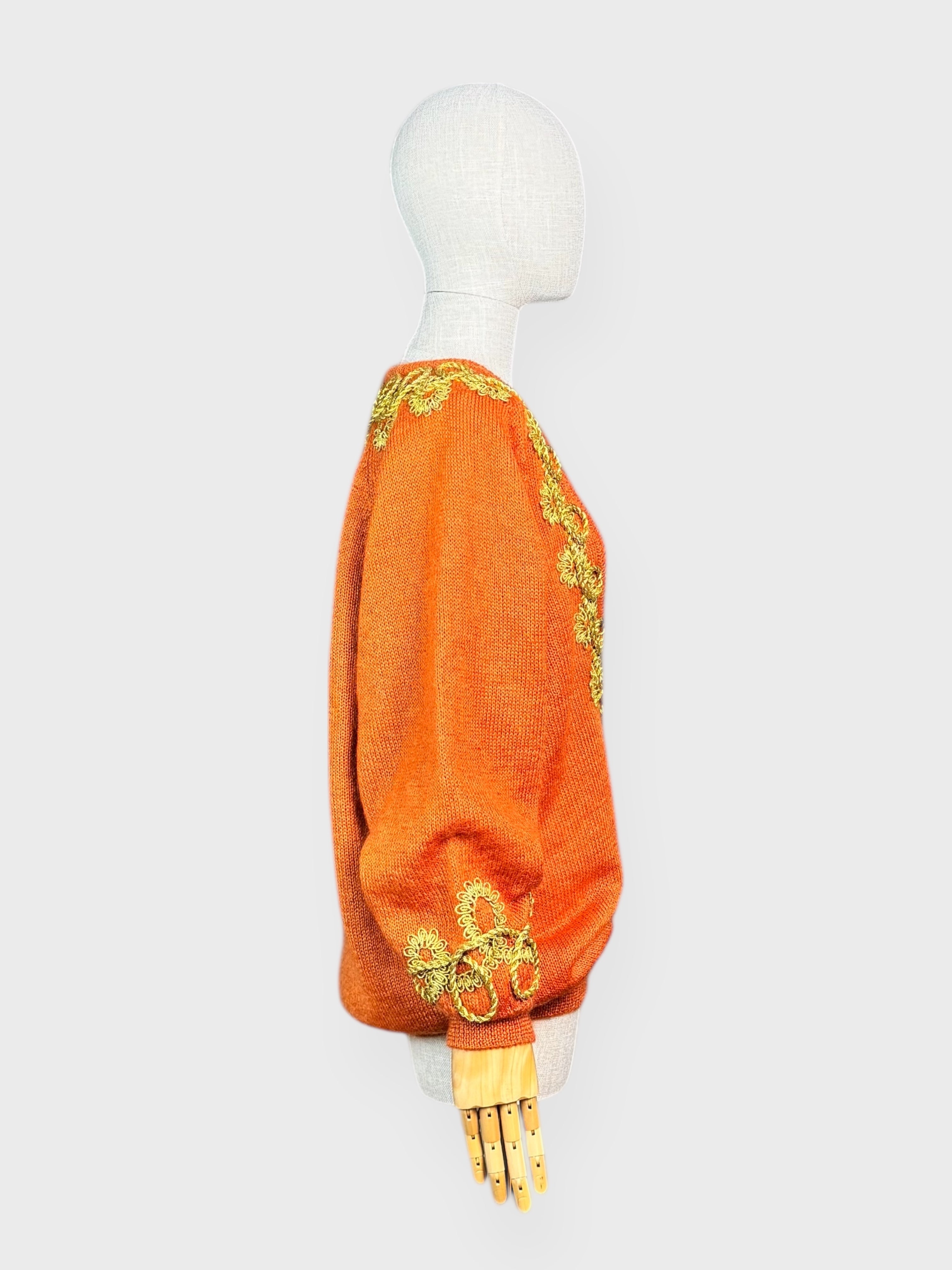 Alfred Sung orange embroidered sweater, size M/L