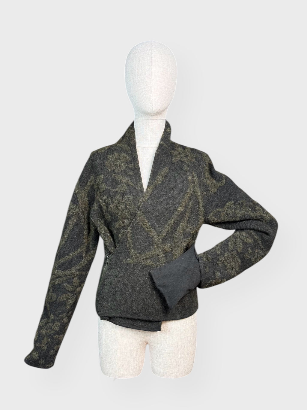 Sarah Pacini khaki green knit wrap cardigan, S