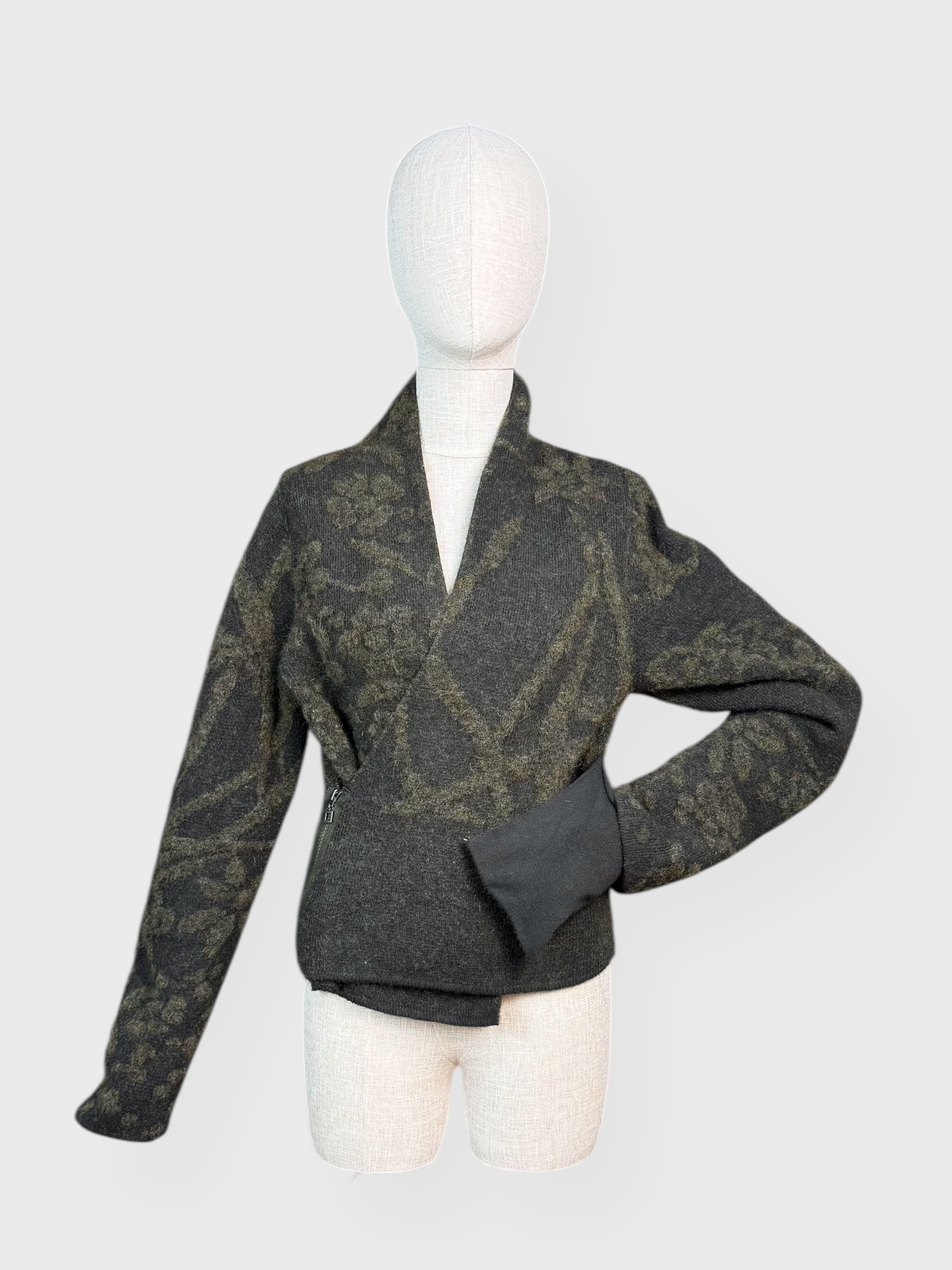 Sarah Pacini khaki green knit wrap cardigan, S