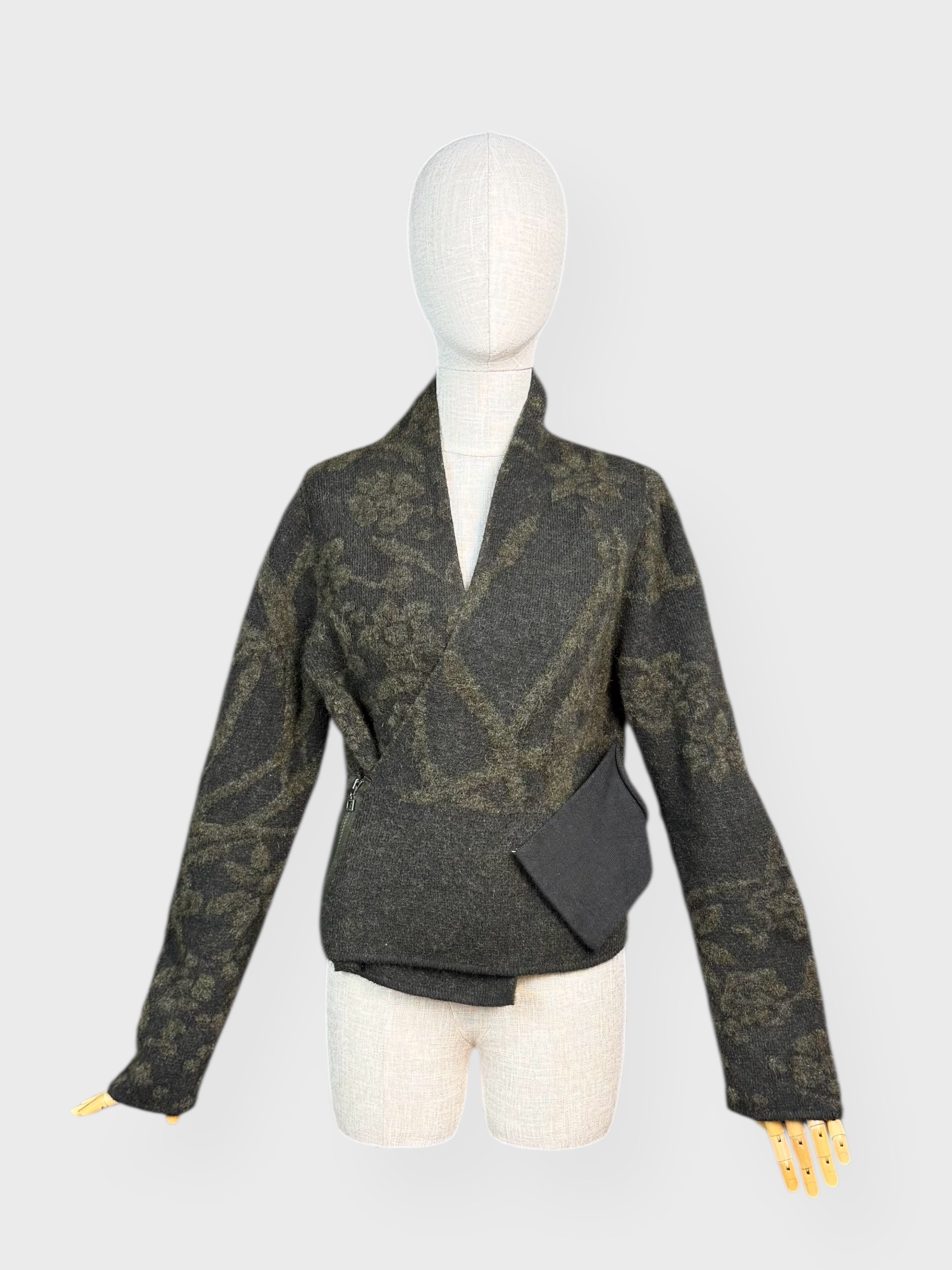 Sarah Pacini khaki green knit wrap cardigan, S