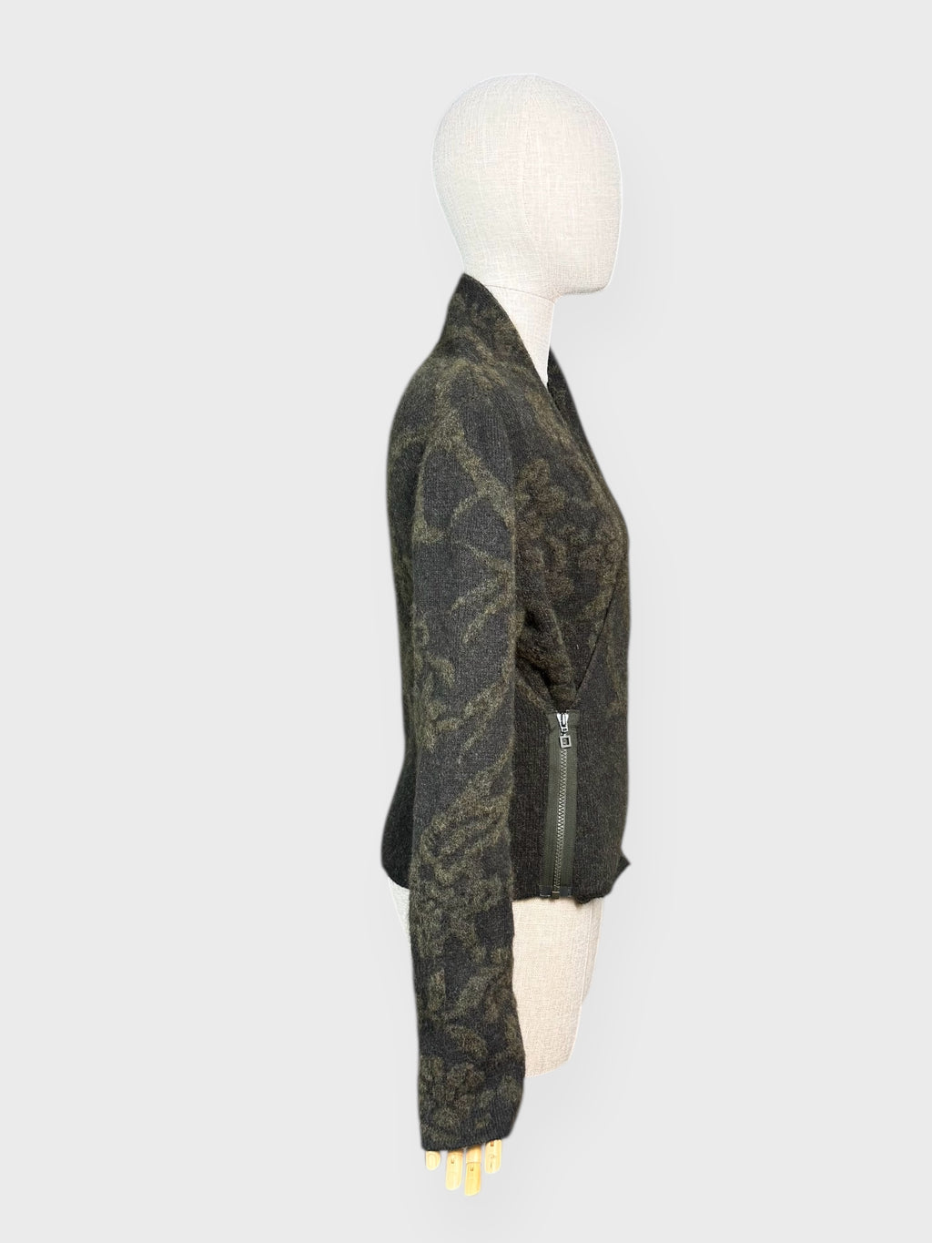 Sarah Pacini khaki green knit wrap cardigan, S