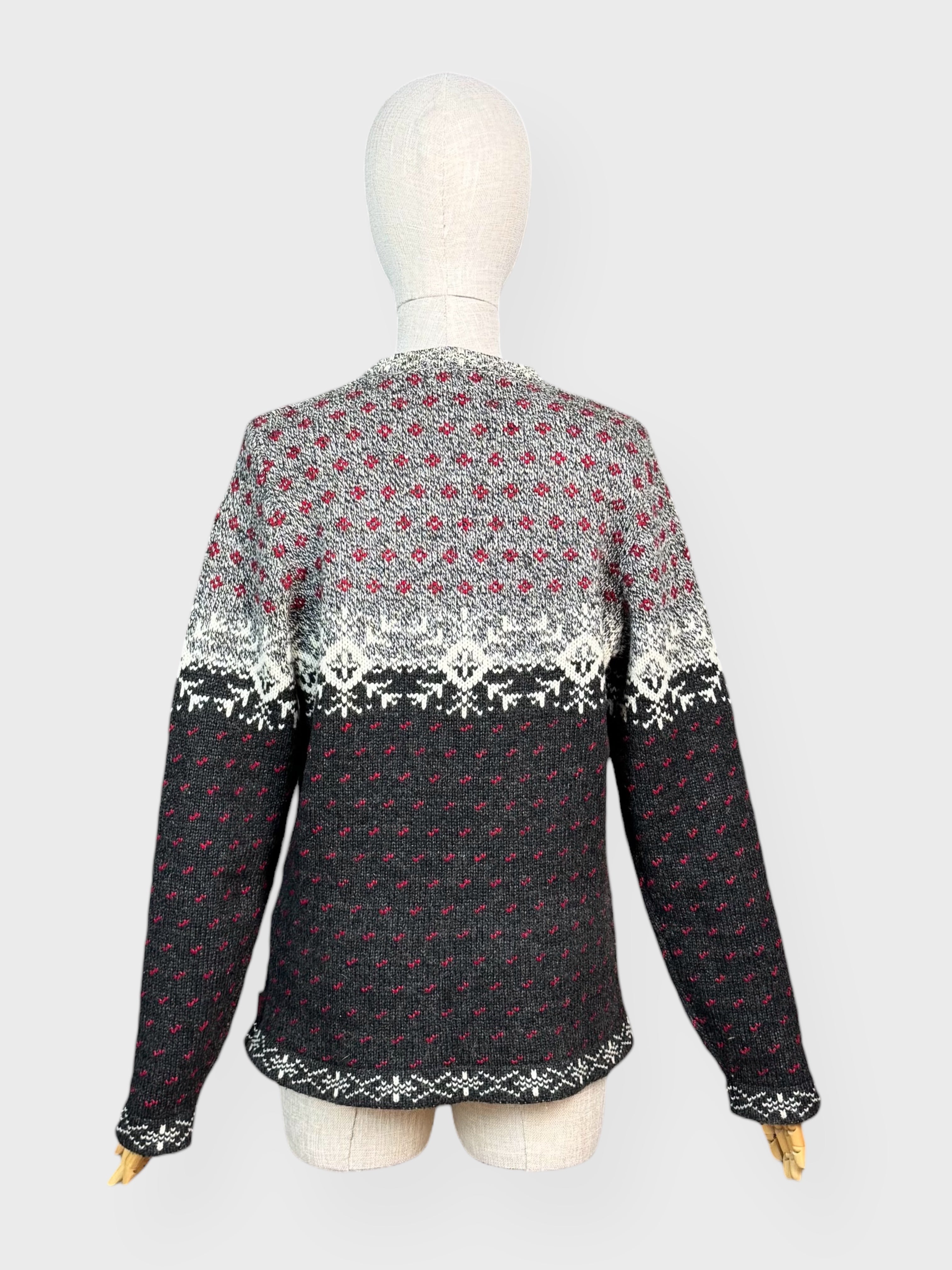 Woolrich Nordic patterned knit in grey, black, white and red, M